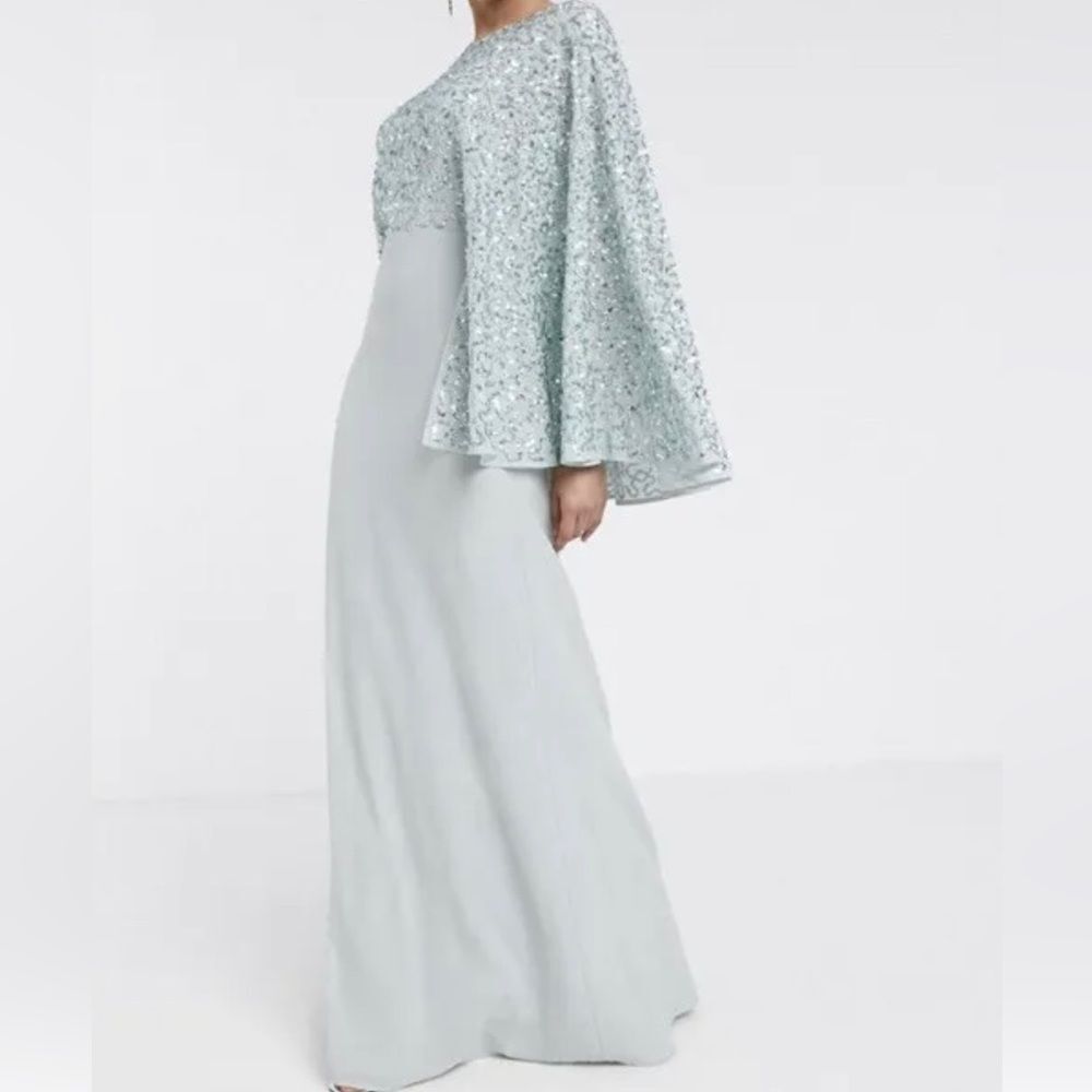 MAYA Deluxe Womens Contrast Sequin Cape Formal Dress Size 6 Maxi Blue